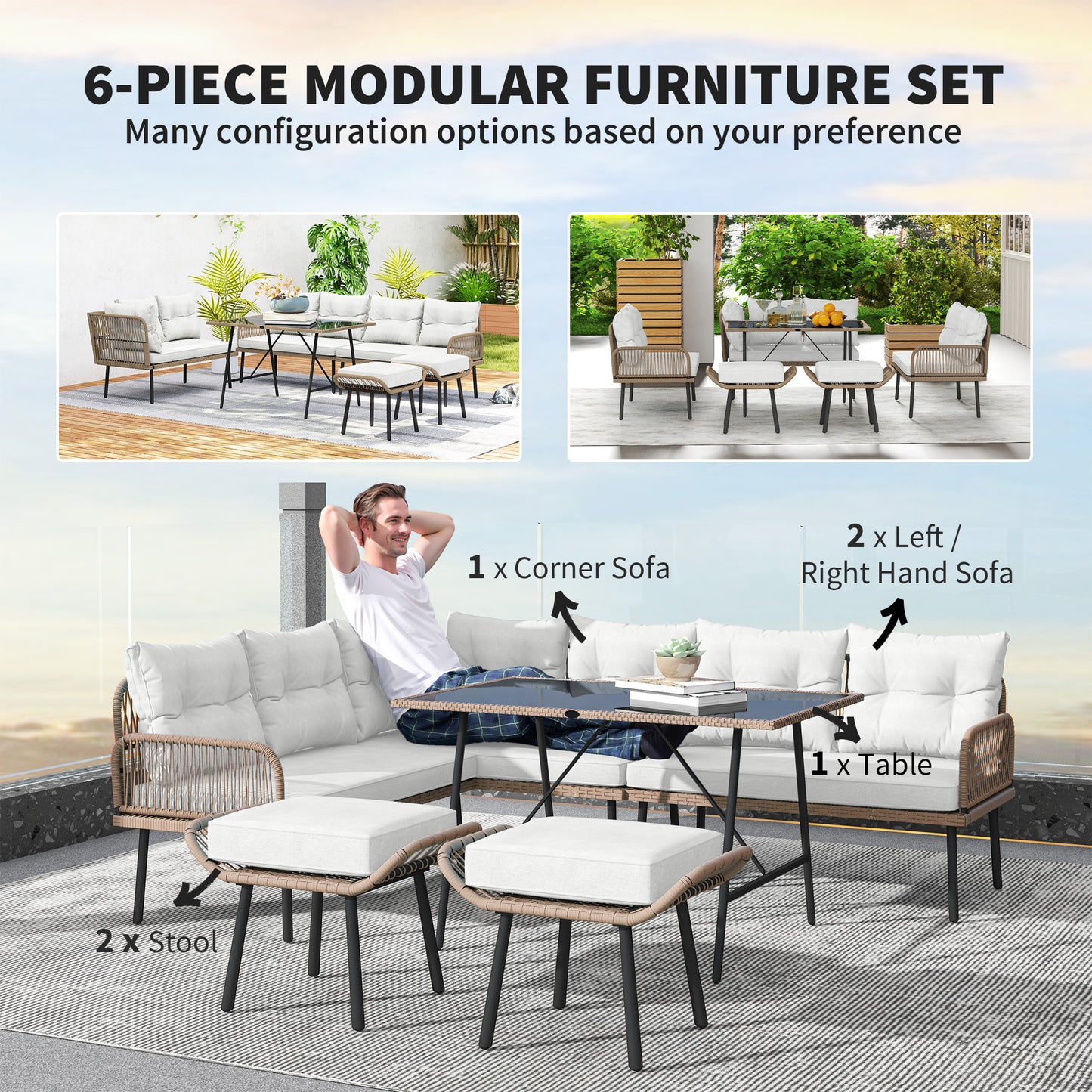 6 Piece Rattan Garden Furniture Set