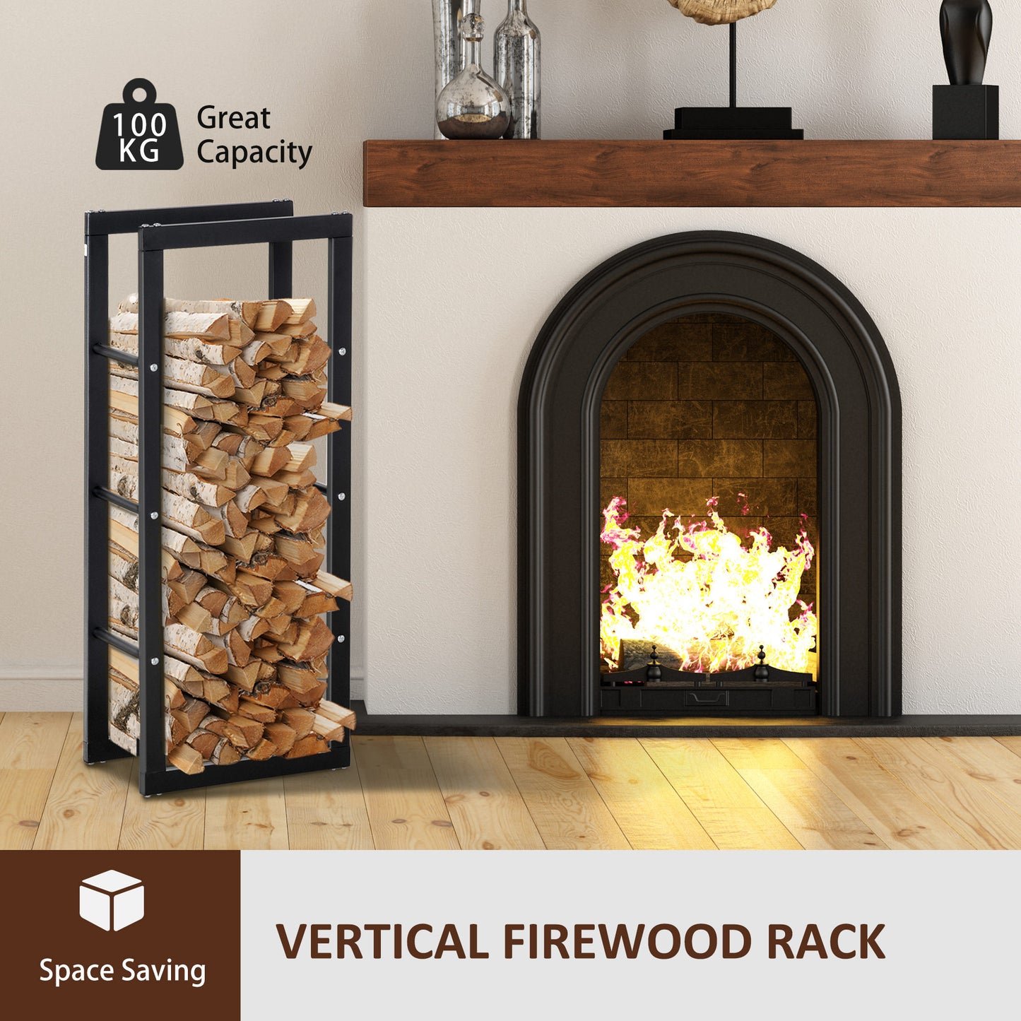 Metal Firewood Log Holder Tall Firewood Rack Indoor Outdoor (2)