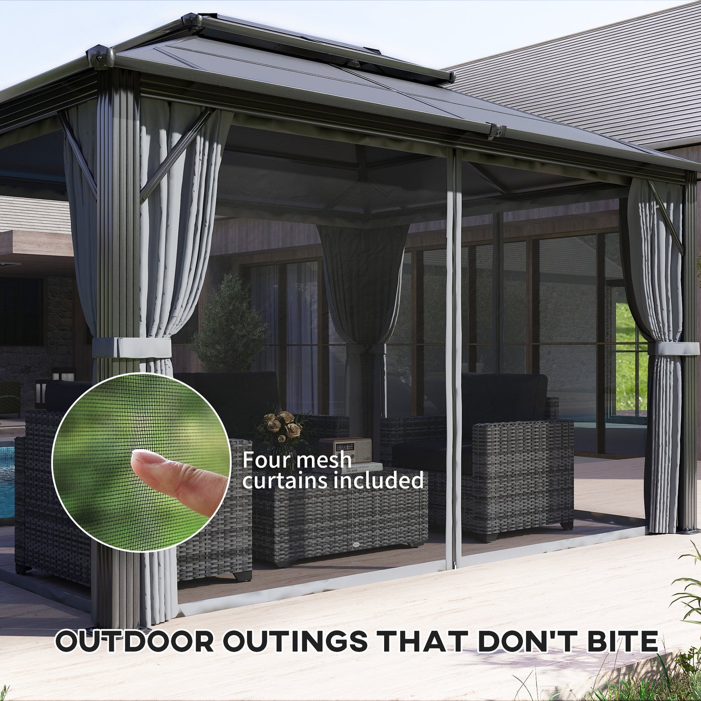 3 x 4m Hardtop Gazebo Canopy with UPF30+ Double Polycarbonate Roof