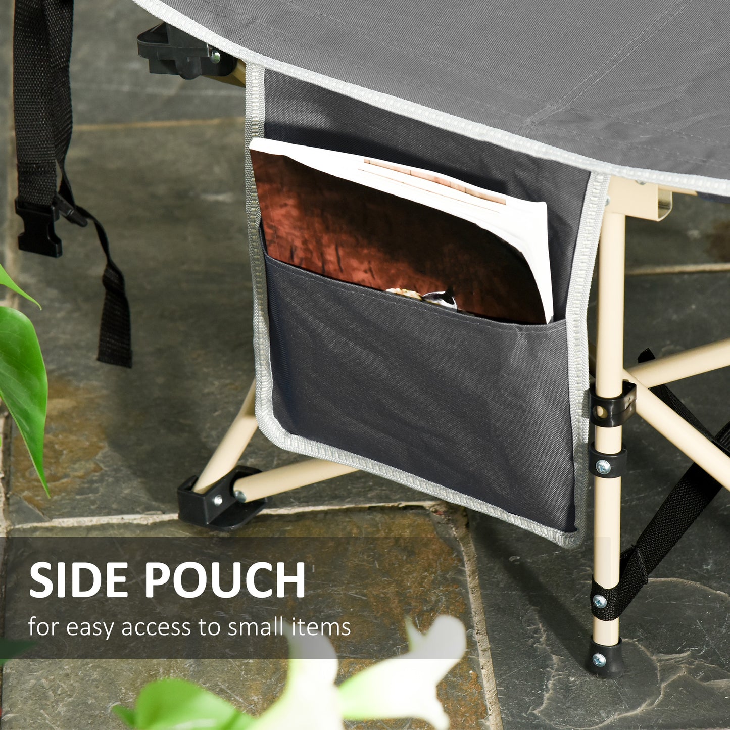 Single Steel Frame Portable Camping Cot, with Carry Bag