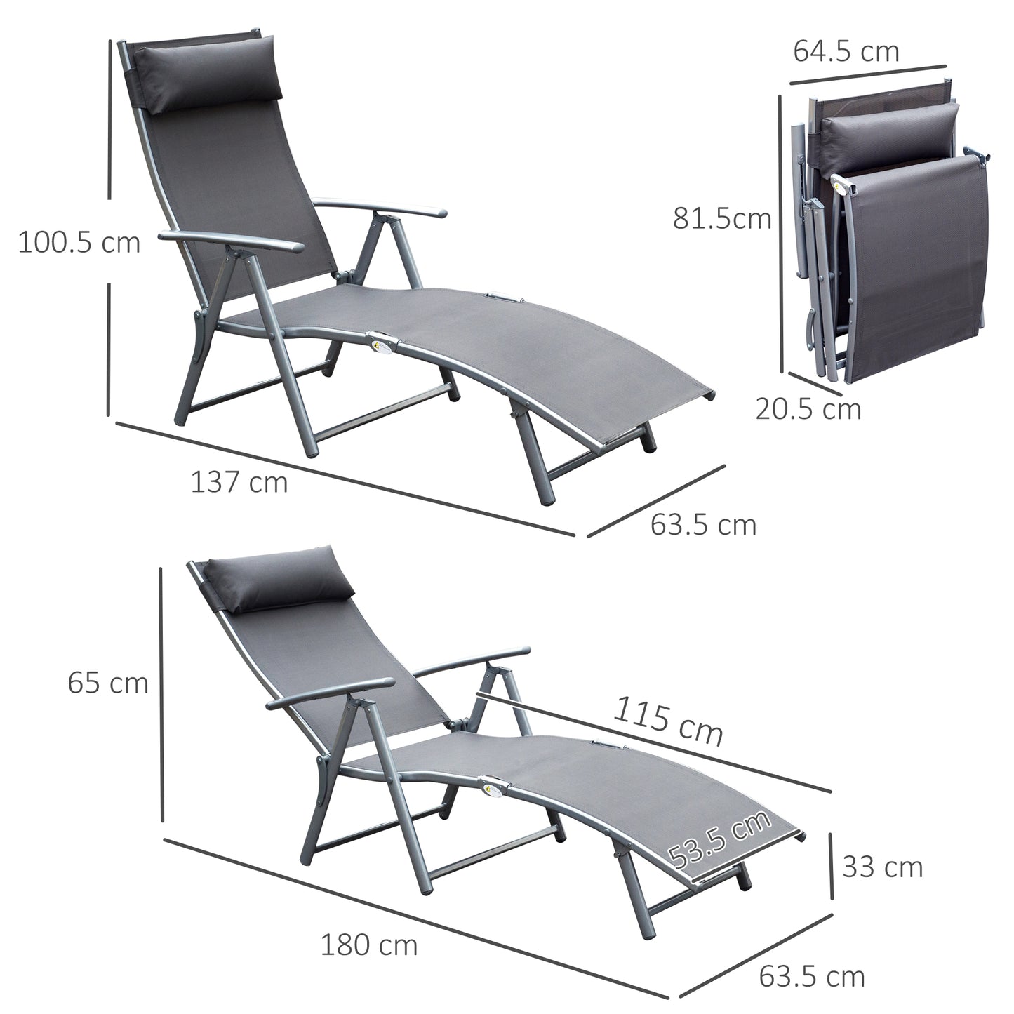 Sun Lounger Steel Frame Outdoor Folding Chaise Texteline Lounge (1)