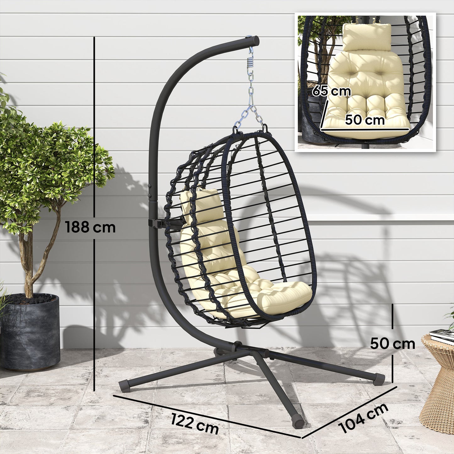 Rattan Hanging Egg Chair, Foldable Wicker Hammock Swing Chair