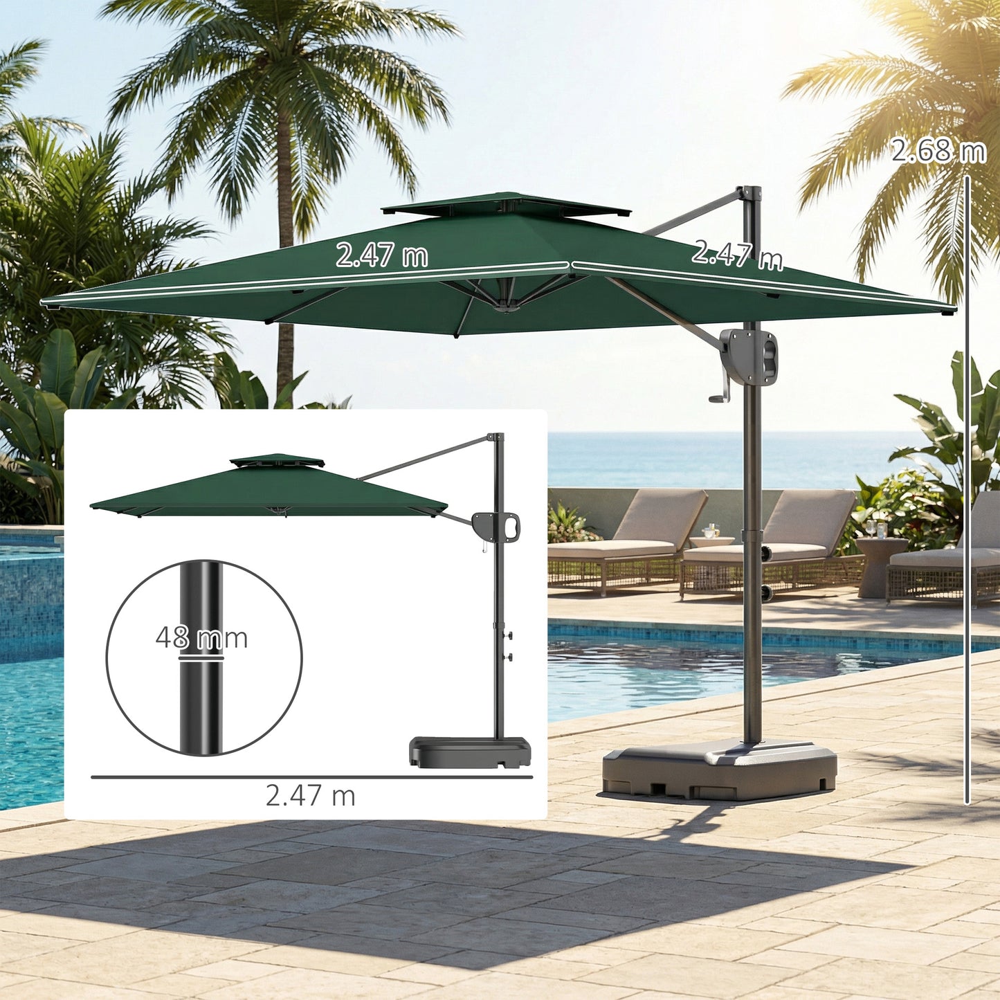 Cantilever Parasol with Weighted Base Double Top Garden Parasol