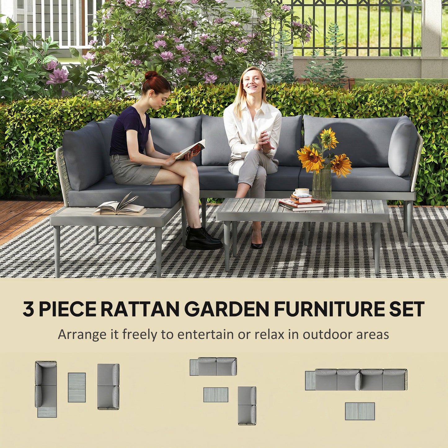 Thee-Piece 'L' Rattan Sofa Set