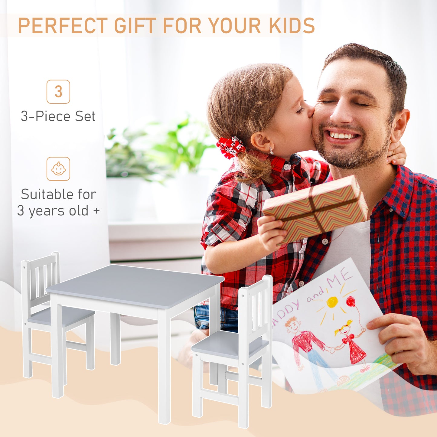 Kids Table and Chair Set 3 Pieces Toddler Preschoolers Desk