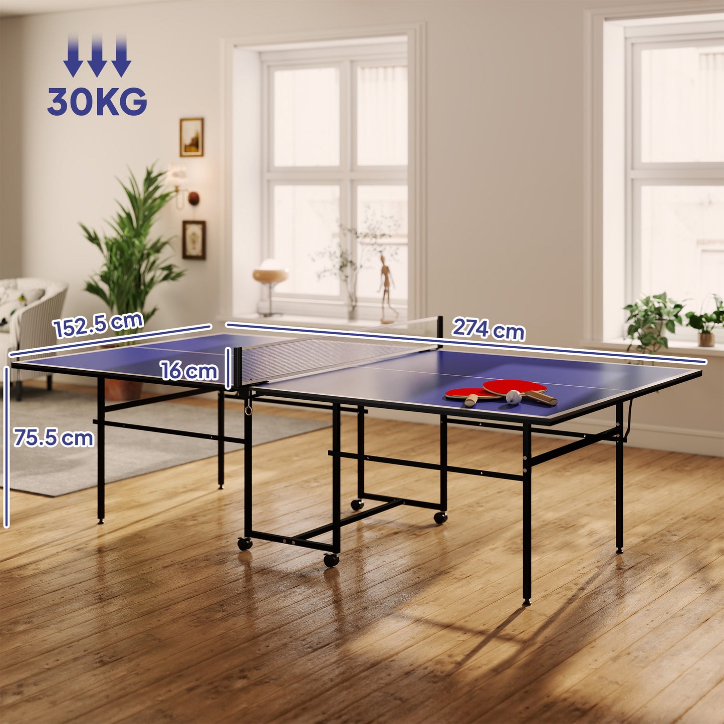 9FT Folding Table Tennis Table with Four Wheels, for Indoor Use