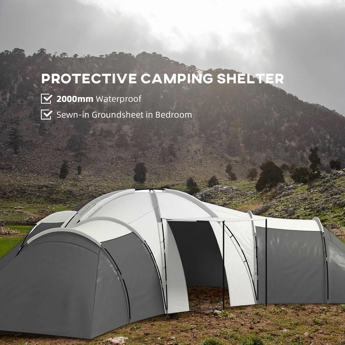 6-9 Man Tent with Bedrooms and Living Room, Accessories Included