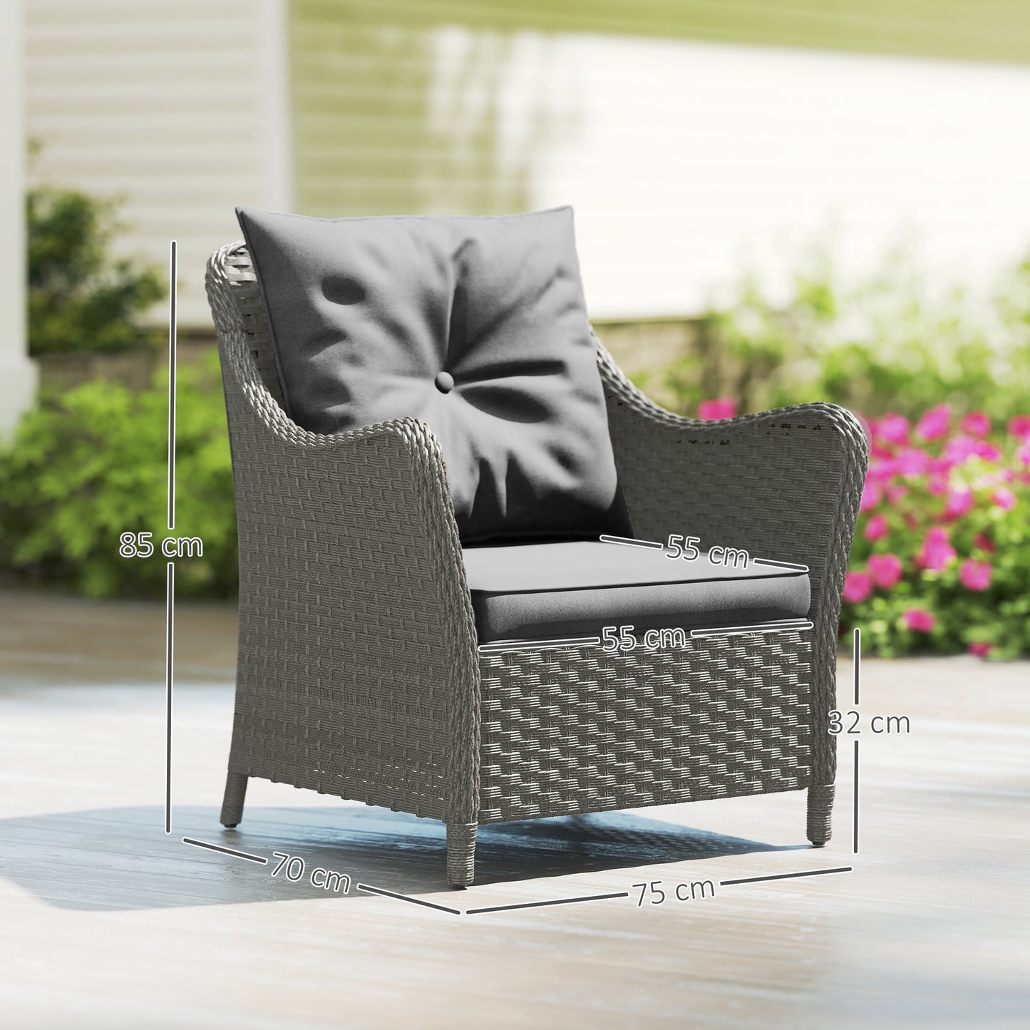 Rattan Garden Chairs Set of 2, Outdoor Rattan Chairs with Cushions