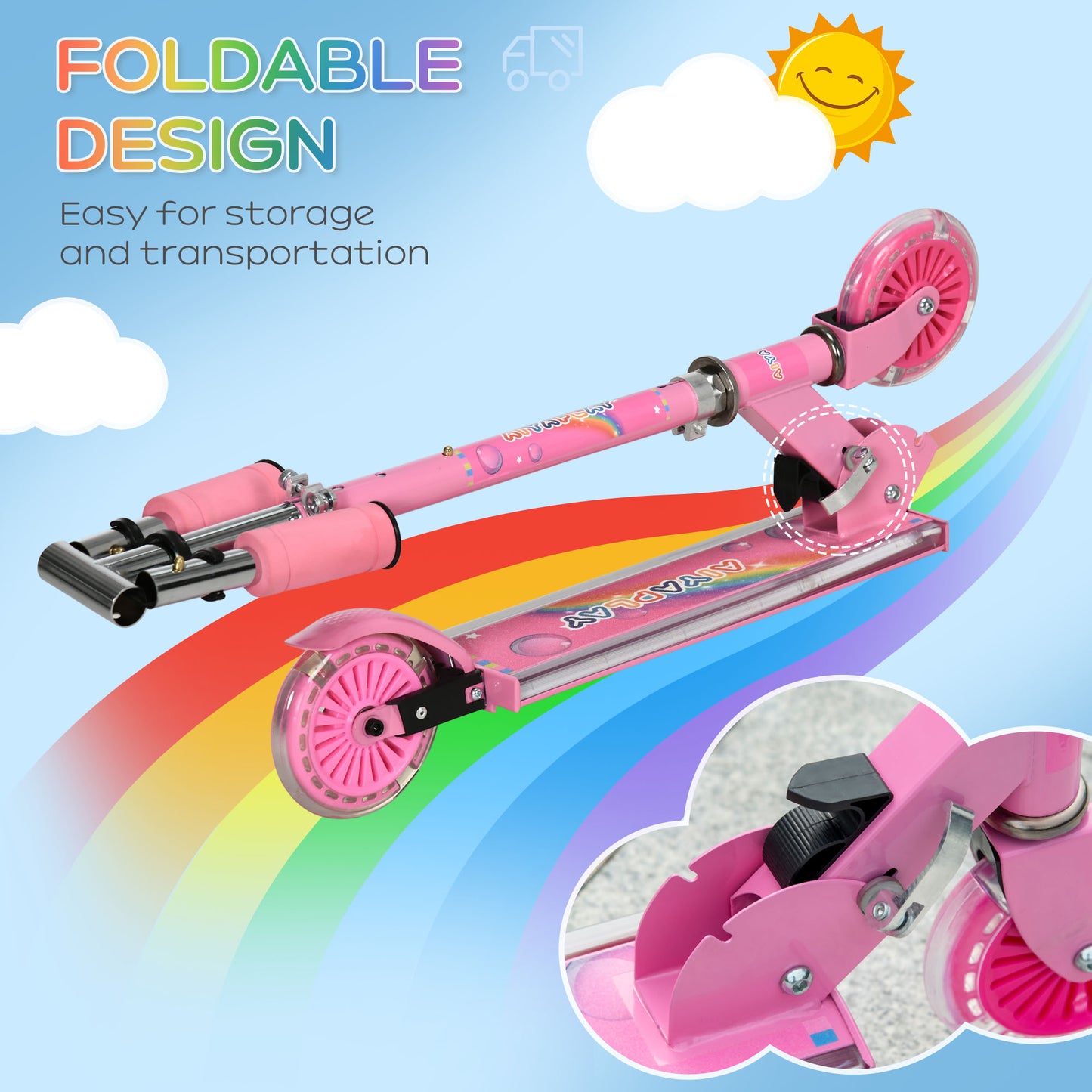 Kids Scooter, with Lights, Music, Adjustable Height, Foldable Frame