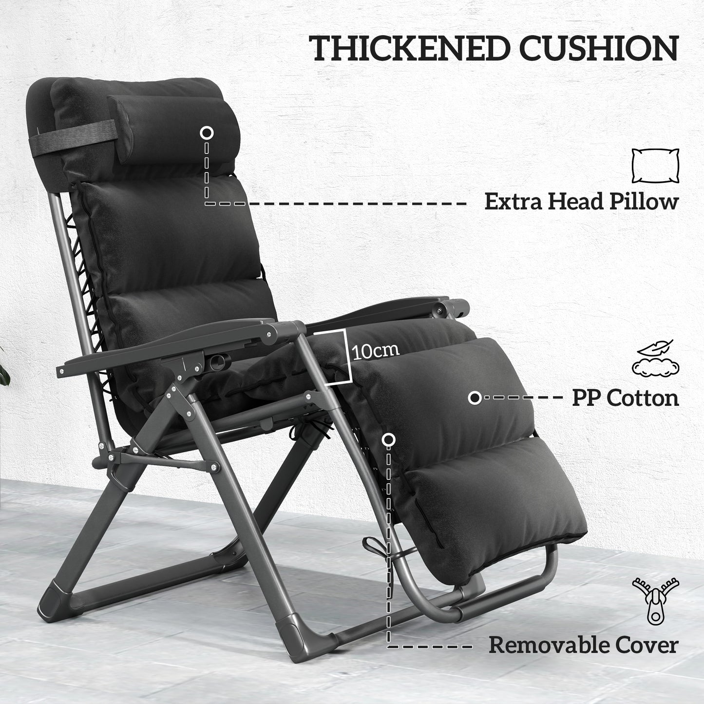 Set of Two Reclining Sun Loungers, with Cushion