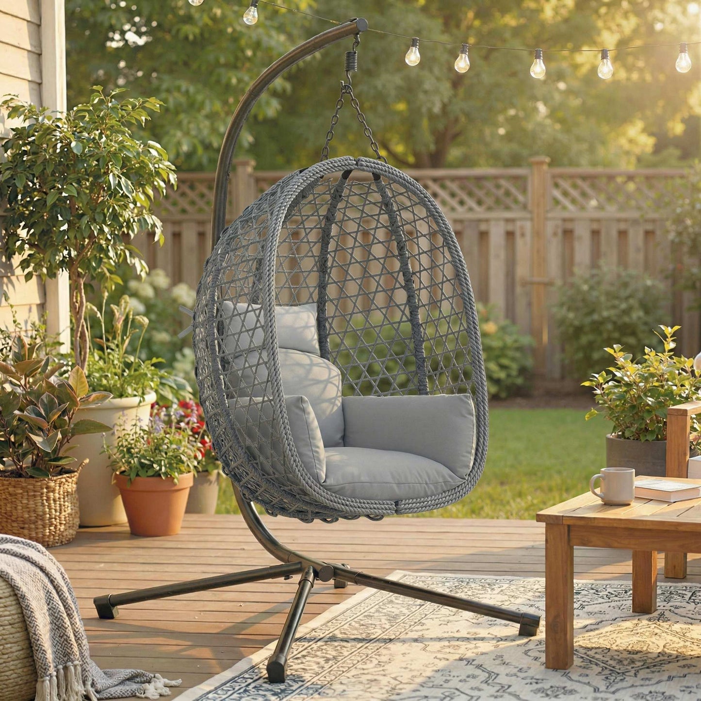 Hanging Egg Chair, Indoor Outdoor Rattan Hammock Swing Chair