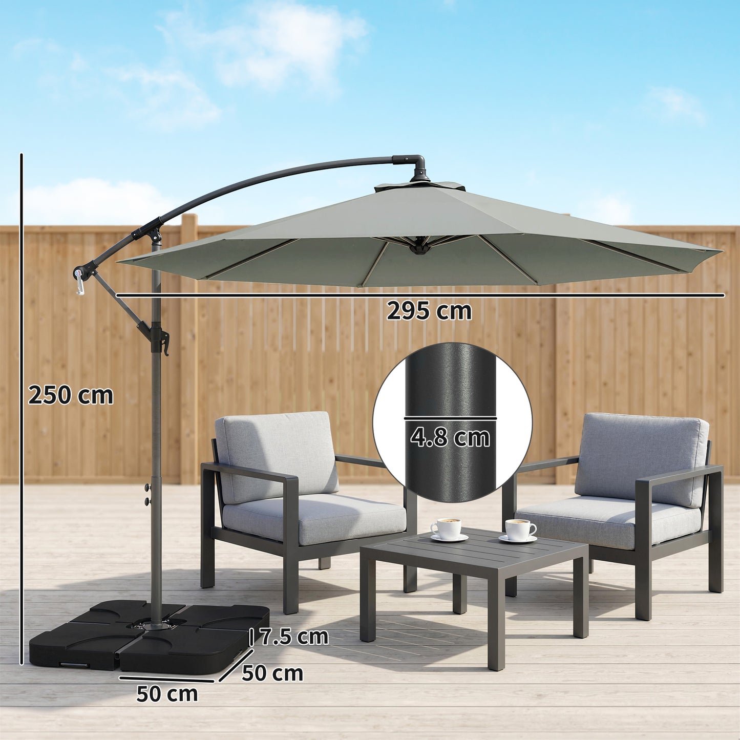 3m Overhanging Parasol, with Base, Weights and Cover