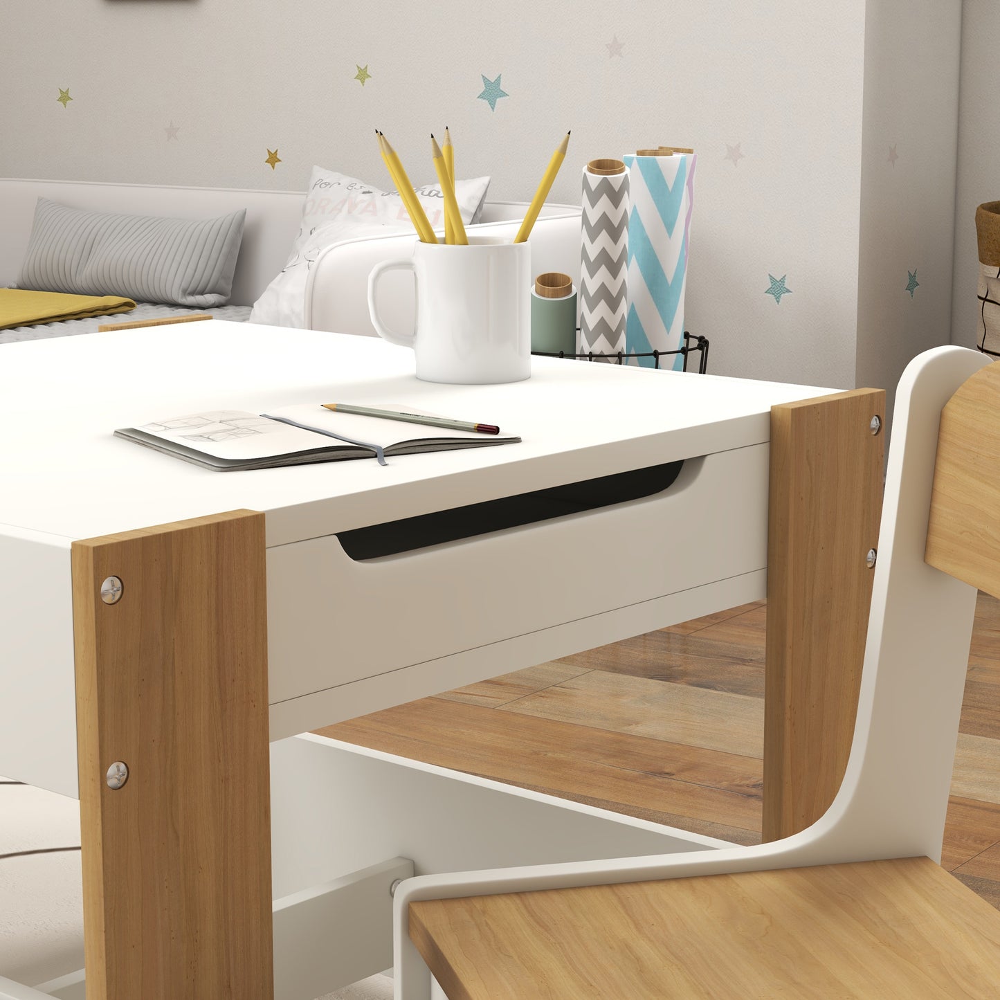 Three-Piece Kids Table and Chair Set with Blackboard, Storage