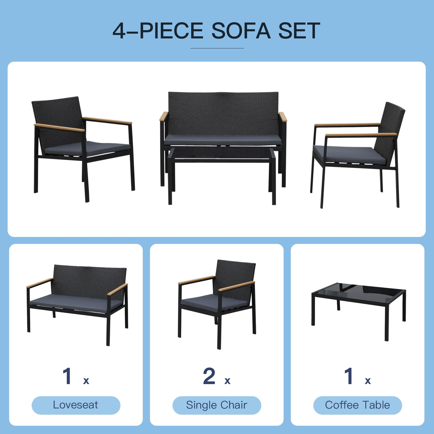 4 Pieces Rattan Garden Furniture Set (3)