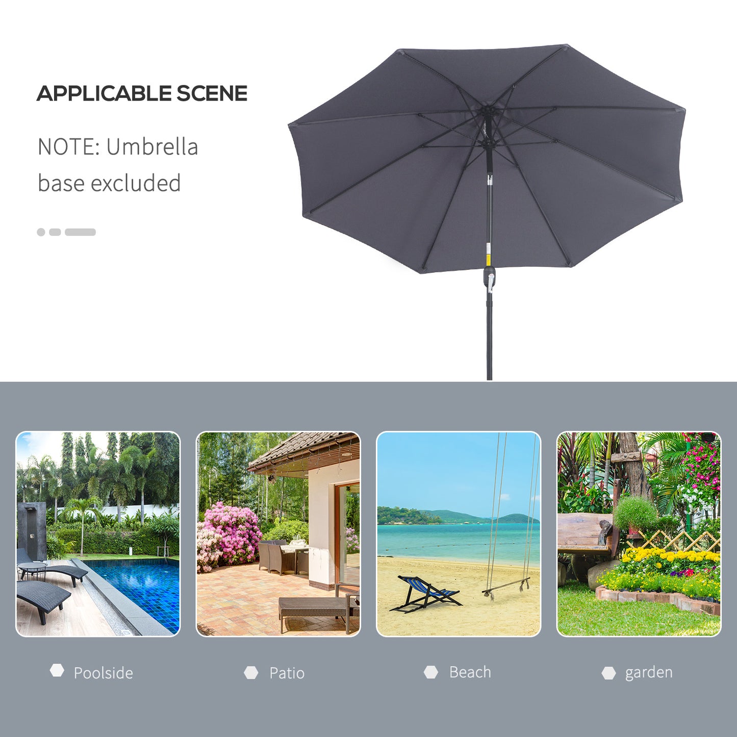 2.7M Garden Parasol Umbrella with Glass Fibre Ribs