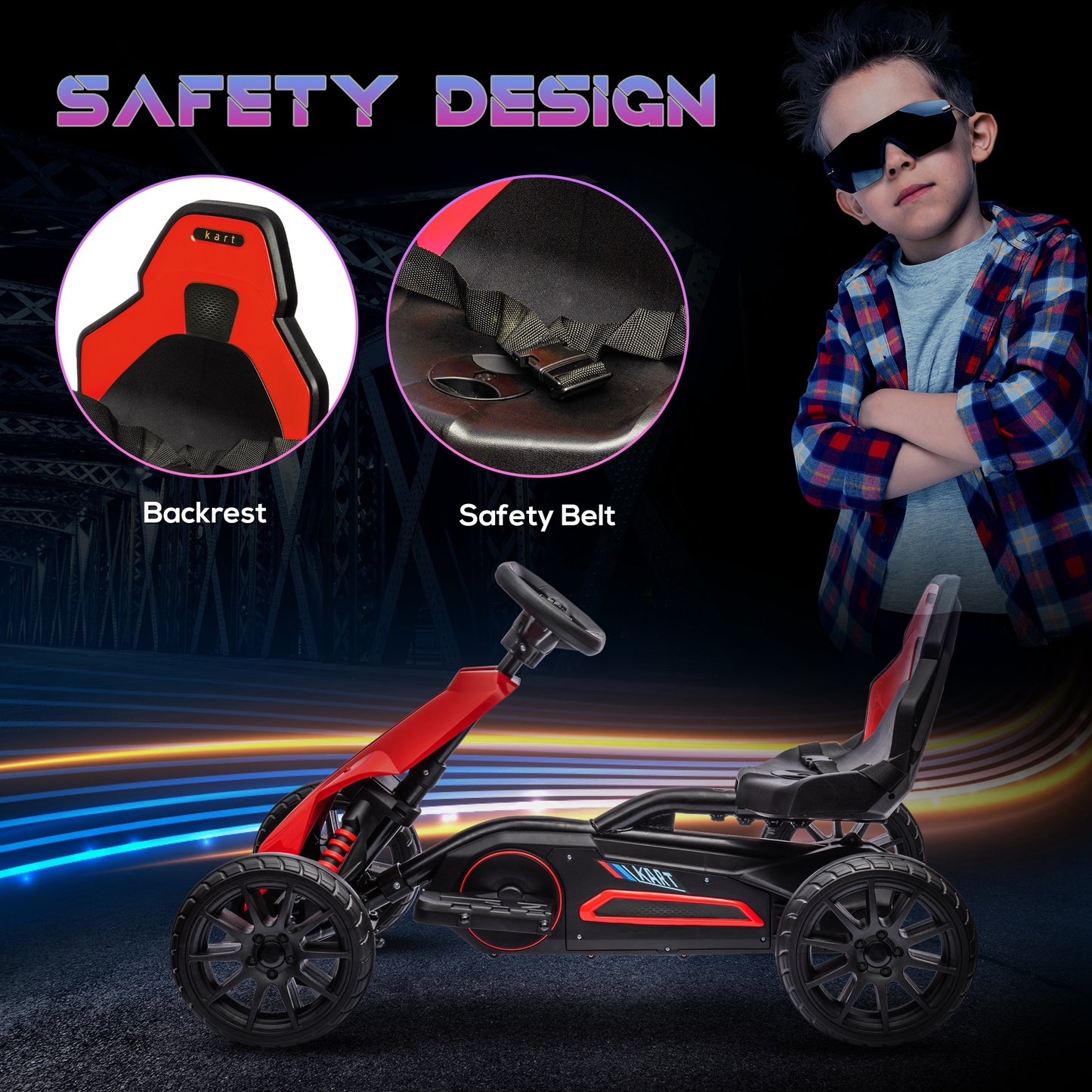 12V Electric Go-Kart for Kids, Ride-On Racing Go-Kart