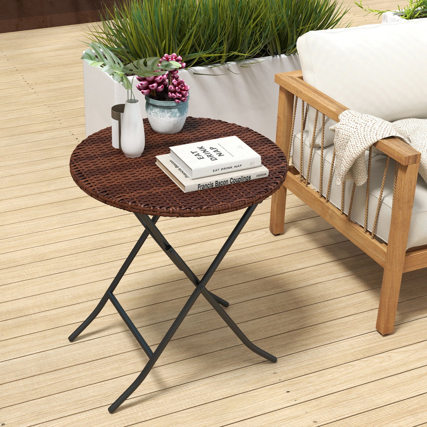 Foldable PE Rattan Outdoor Coffee Table