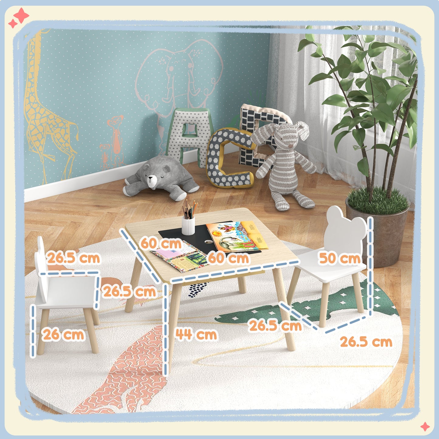 3-Piece Kids Table and Chairs Set with Convertible Desk
