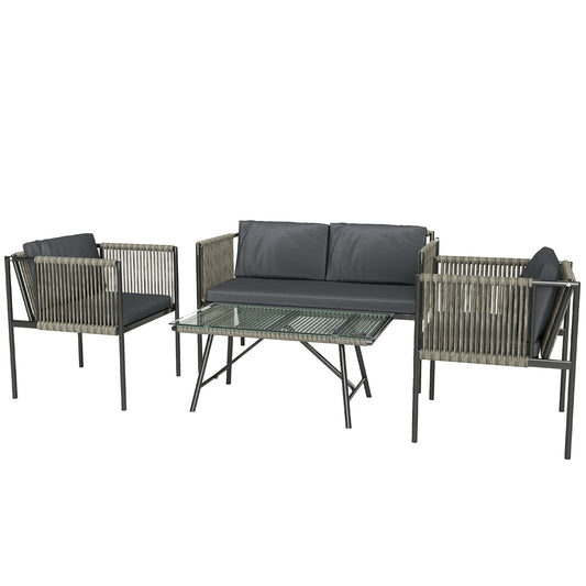 Four-Piece Round Rattan Rope Sofa Set