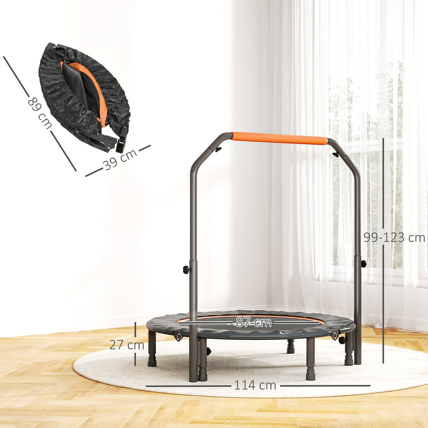 45" Foldable Mini Fitness Trampoline, with Adjustable Foam Handle