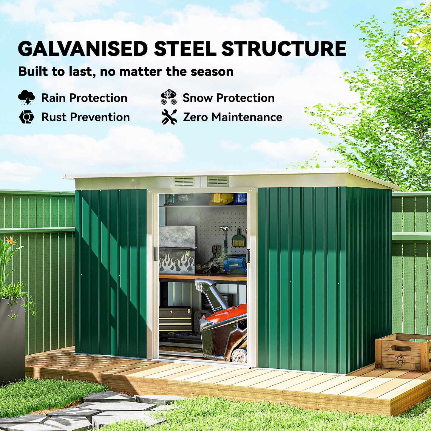 9ft x 4ft Metal Garden Shed, Outdoor Tool House with Foundation Kit (1)