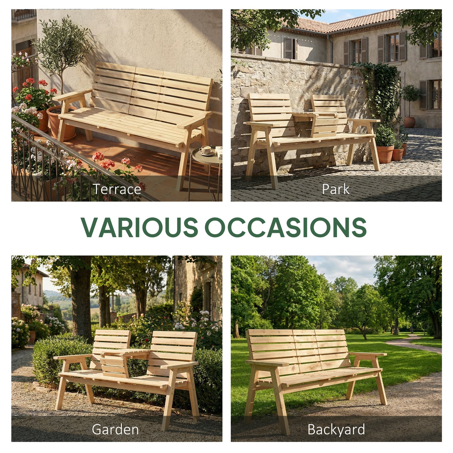 Fir Wood Convertible 2 to 3 Seater Outdoor Garden Bench
