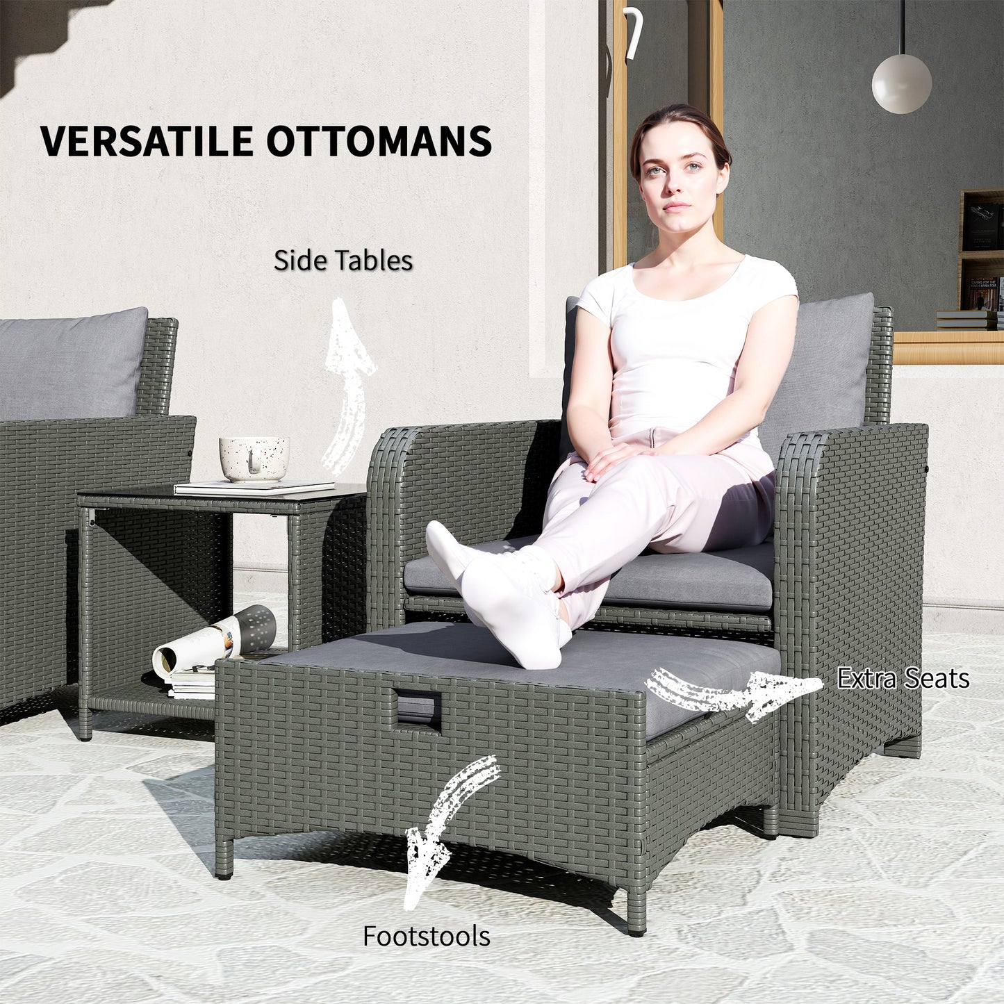 Five Piece Rattan Garden Furniture Set with 2-Tier Coffee Table