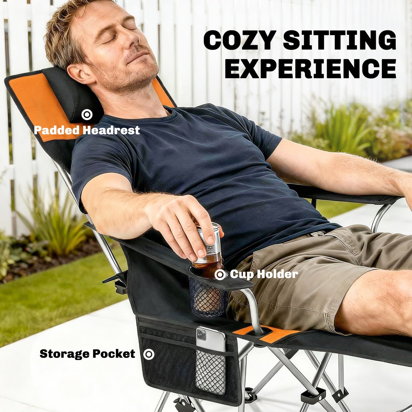 Set of 2 Reclining Folding Camping Chair w/ Detachable Footrest (1)