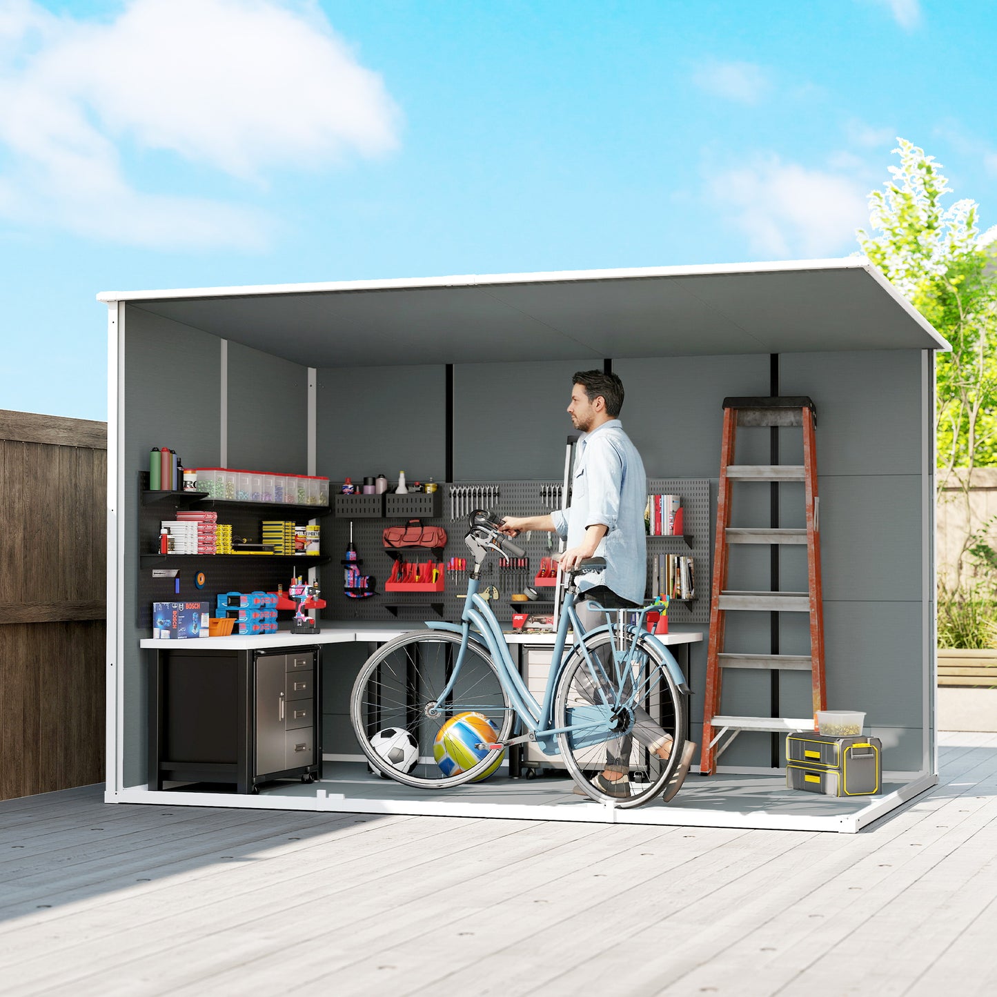 10 x 6 ft Resin Garden Shed, Outdoor Storage Shed with Floor