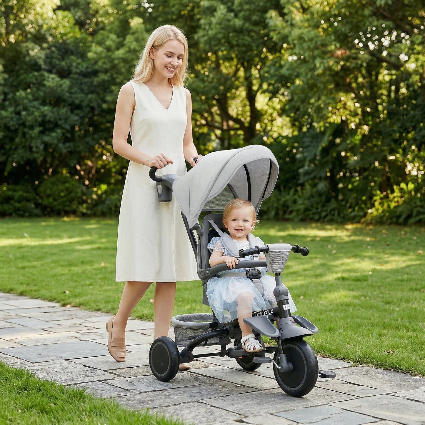 6 in 1 Foldable Kids Trike with Adjustable Parent Handle & Canopy