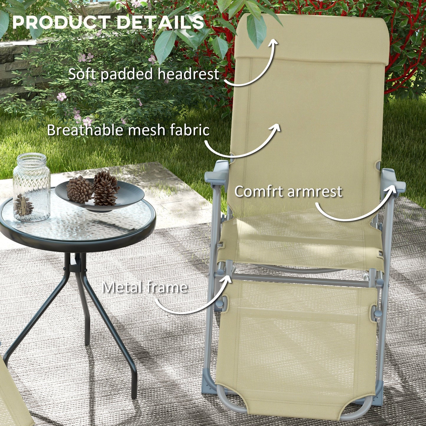 Set of Two Sun Loungers, with Five-Position Adjustable Backs
