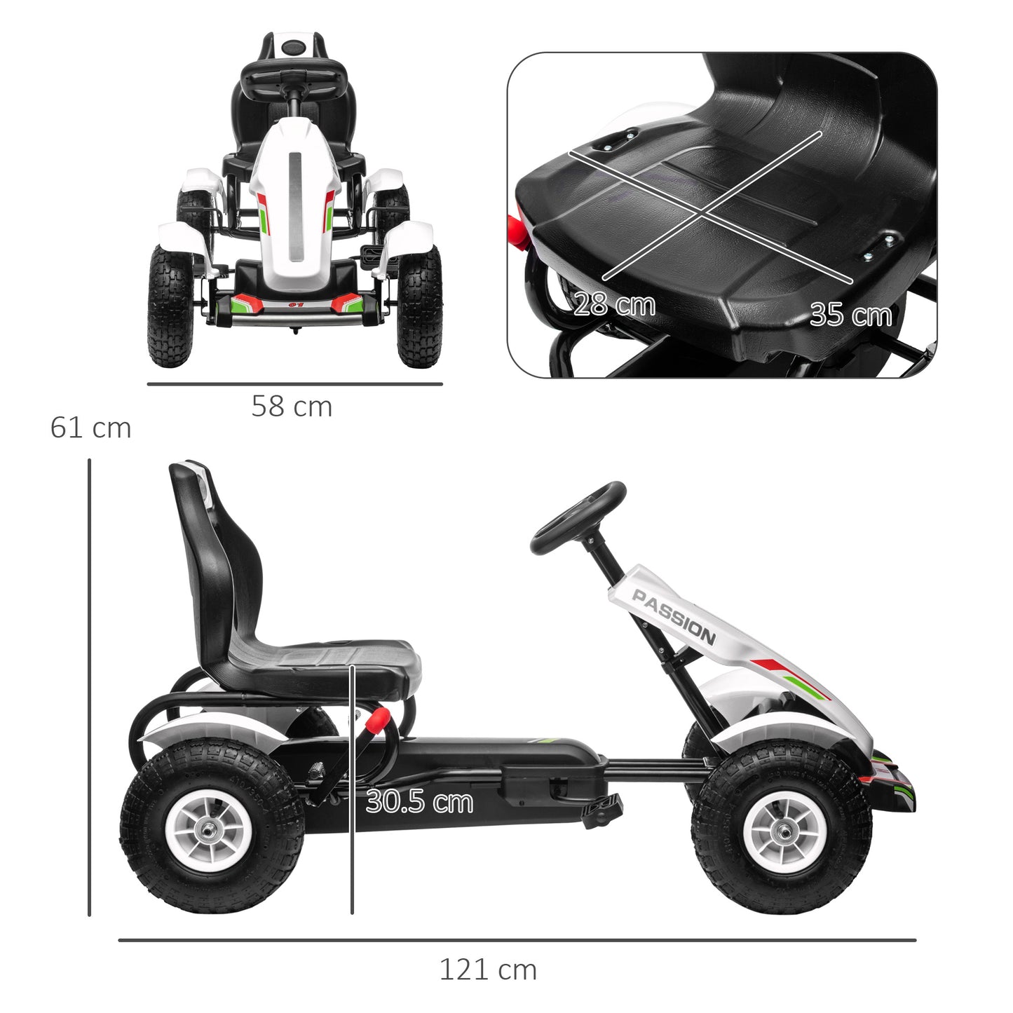 Pedal Go Kart, Kids Ride On Racer with Adjustable Seat