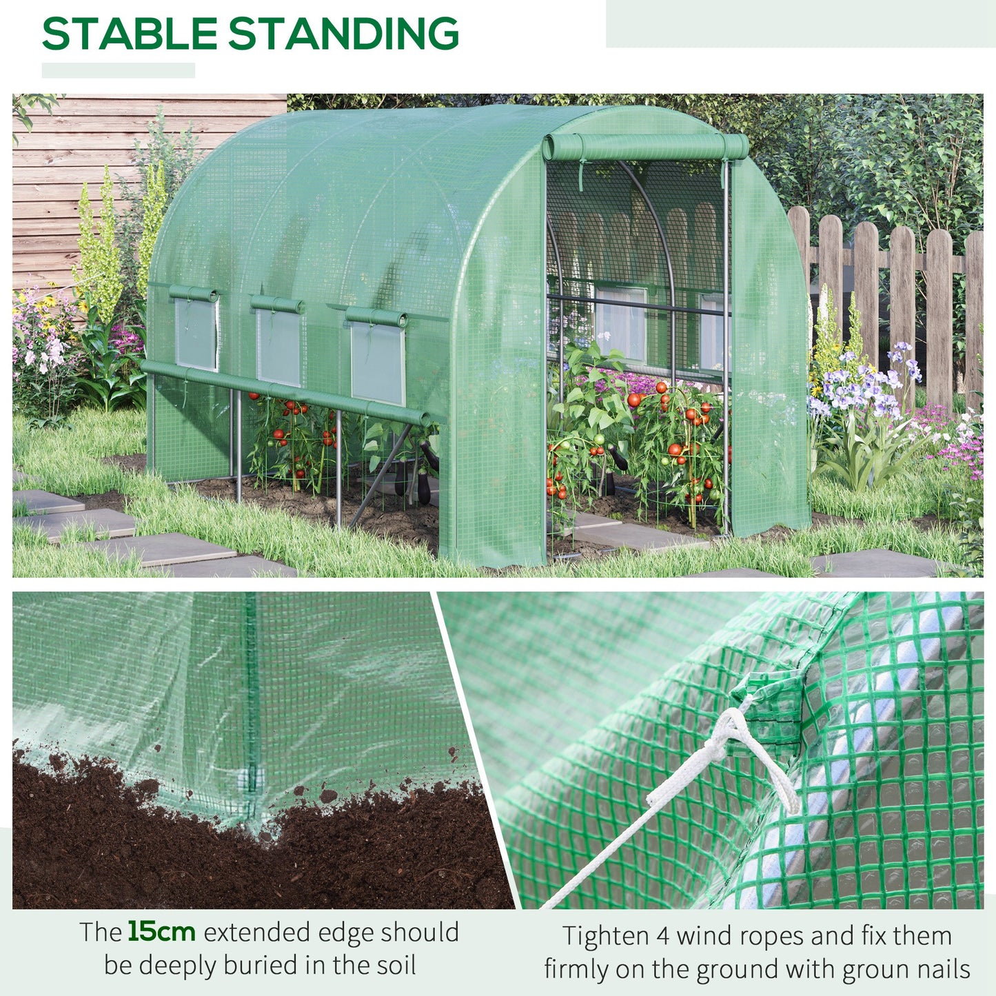 Walk-in Polytunnel Greenhouse Green House with Roll-up Sidewalls