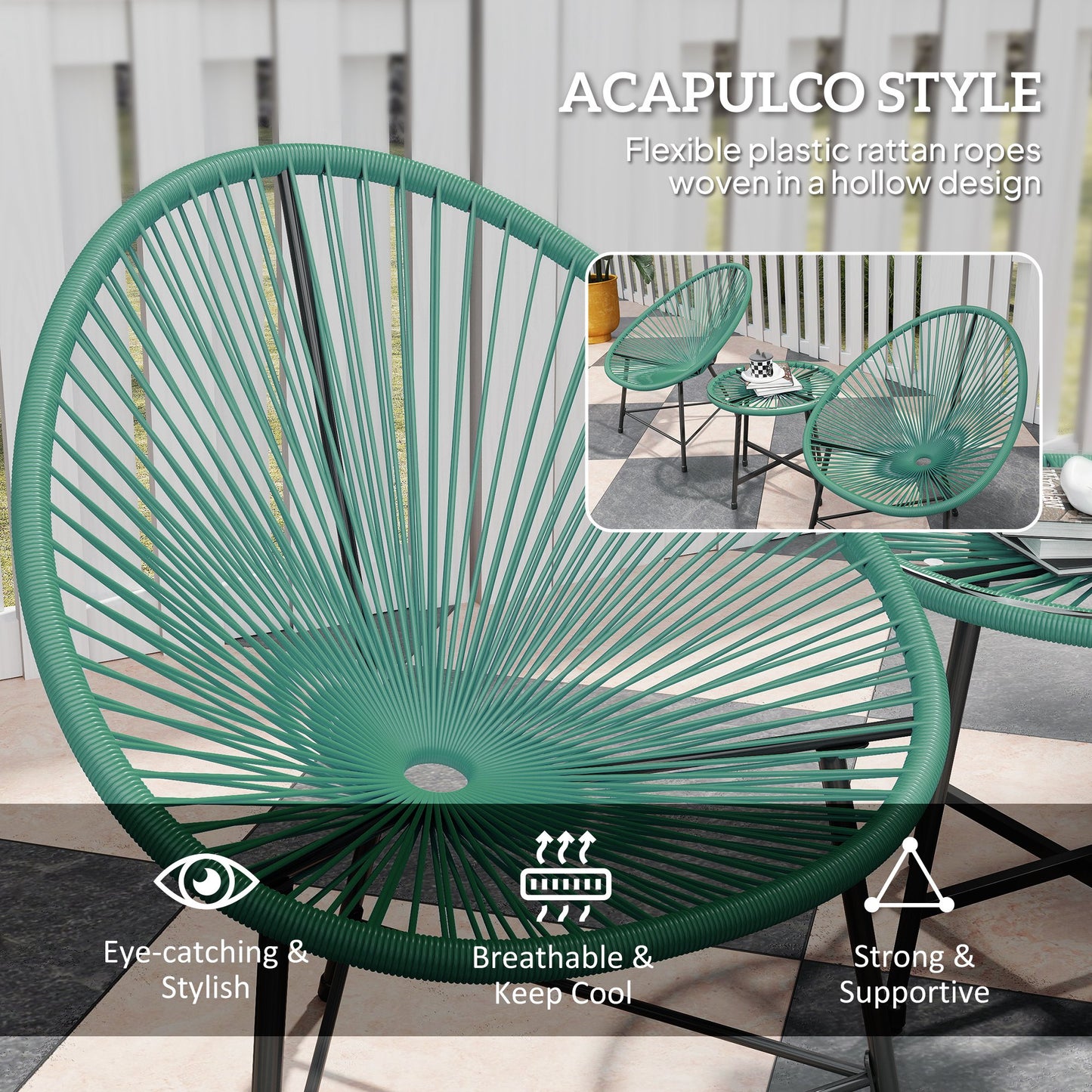 Rattan Bistro Set with Acapulco Chairs and Glass Table