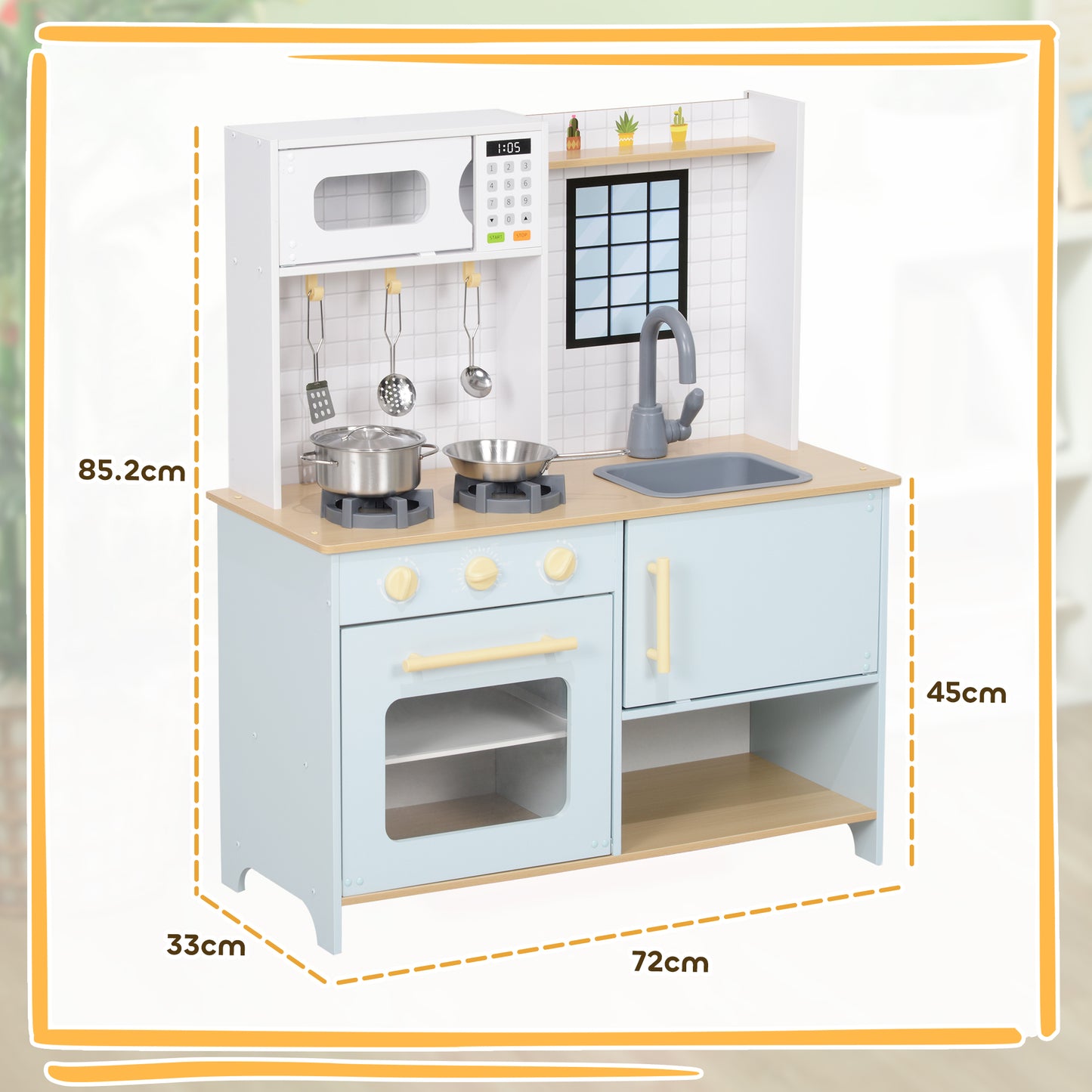 Pretend Play Kitchen, Kids Kitchen Playset with Light & Sound Stove