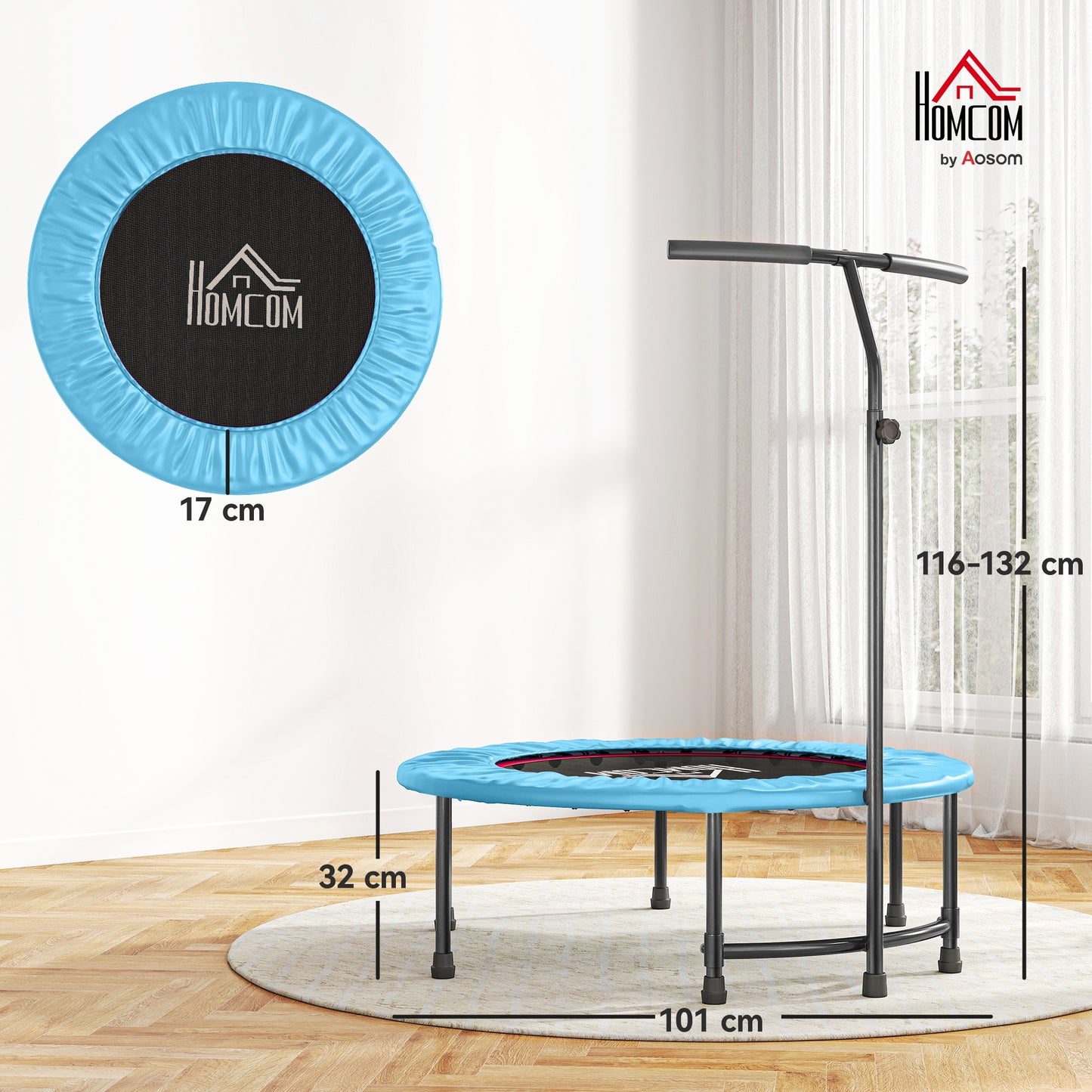 40" Fitness Trampoline with Adjustable Handle, Rebounder Trampoline