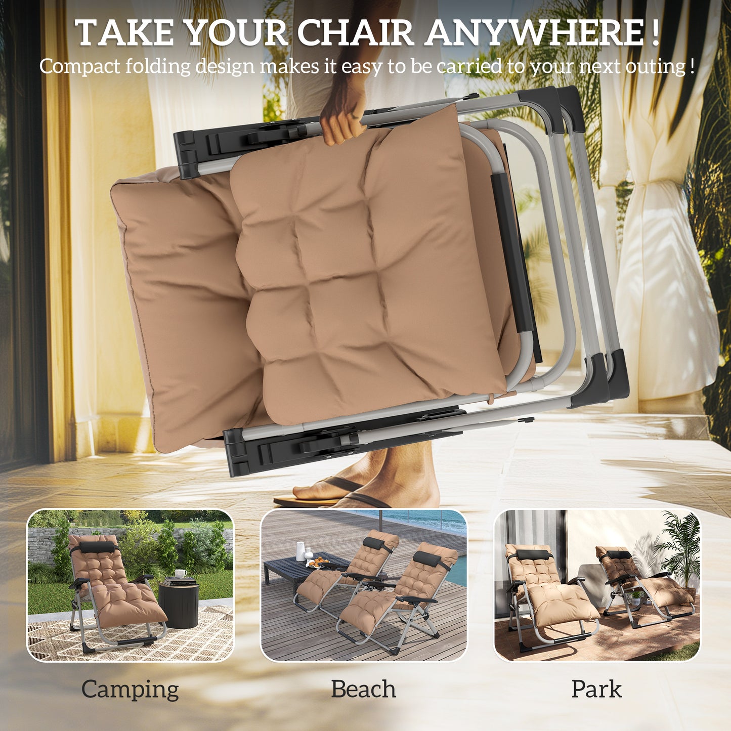 2 Piece Reclining Zero Gravity Sun Loungers with Cushions