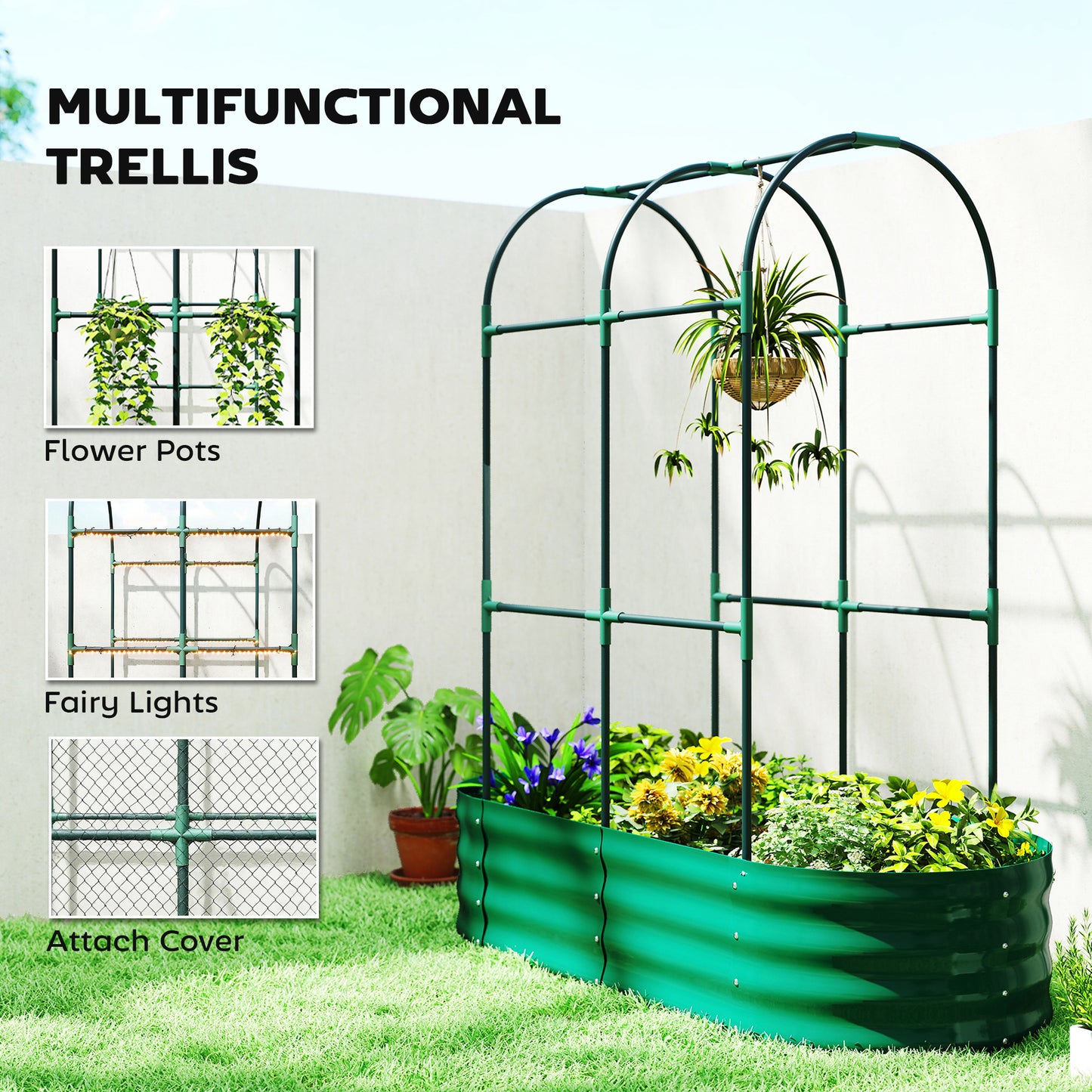 Galvanised Raised Garden Bed with Arched Trellis (1)