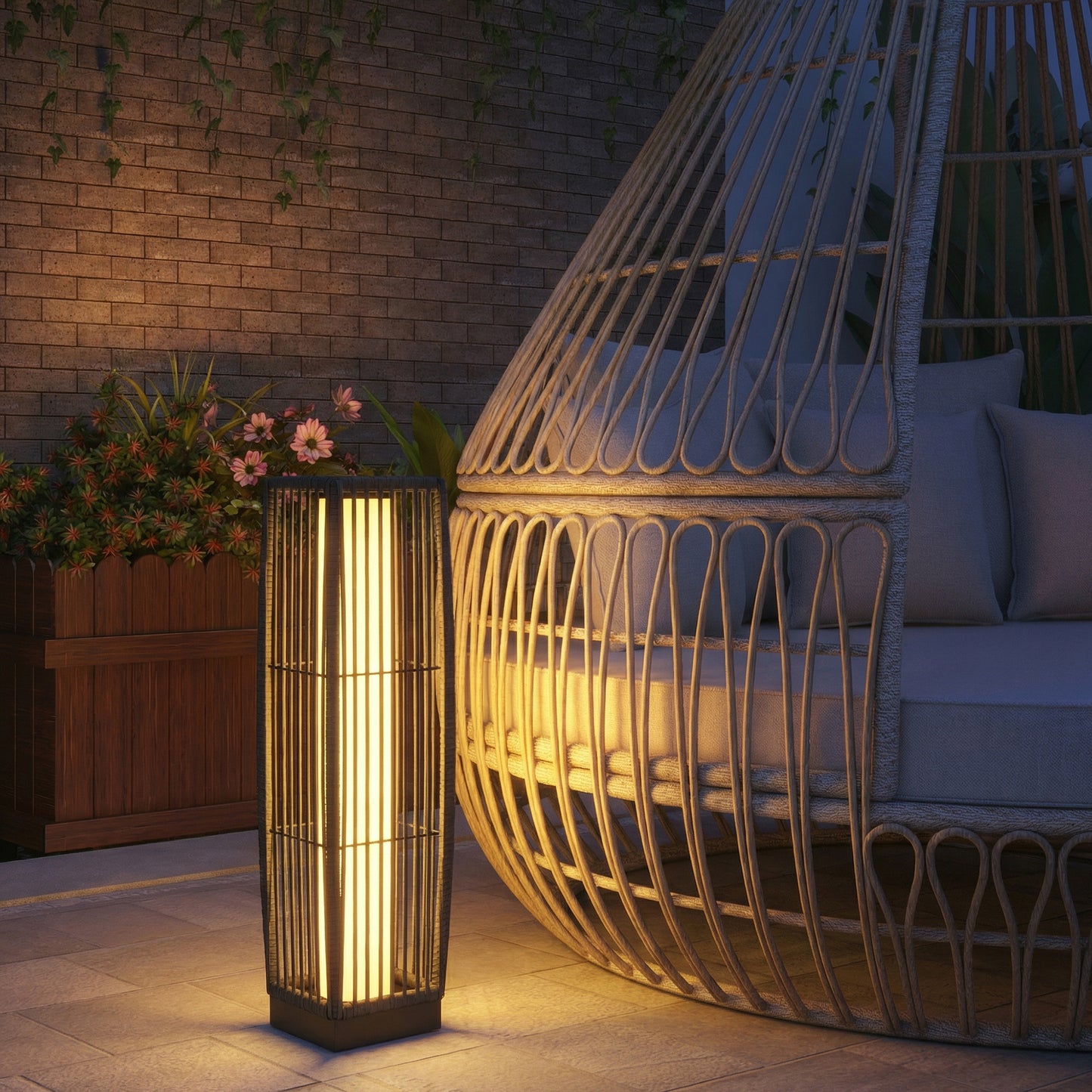 Solar Rattan Floor Lamp, Outdoor Garden Lantern
