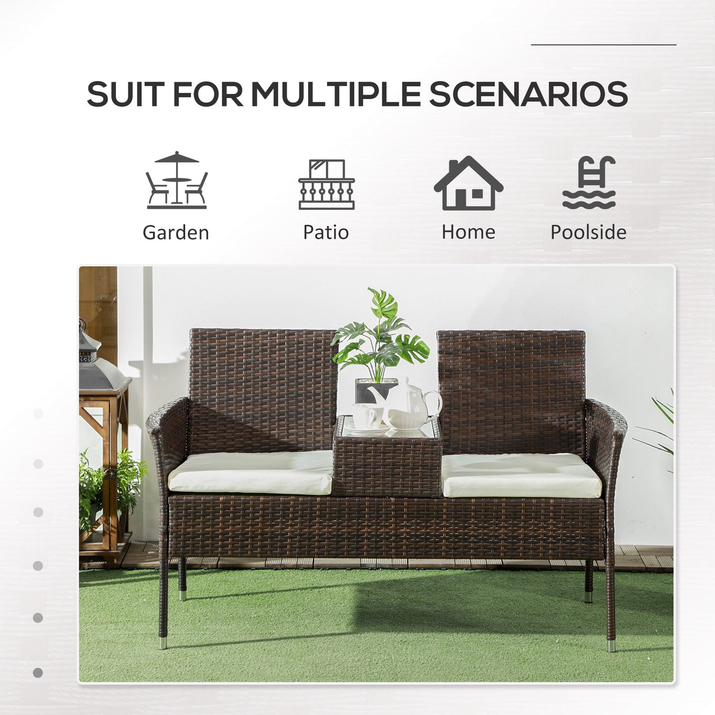 Two-Seat Rattan Chair, with Middle Table