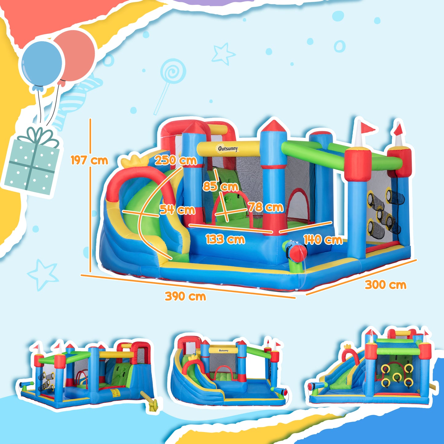 6 in 1 Kids Bouncy Castle, with Water Slide, Water Gun