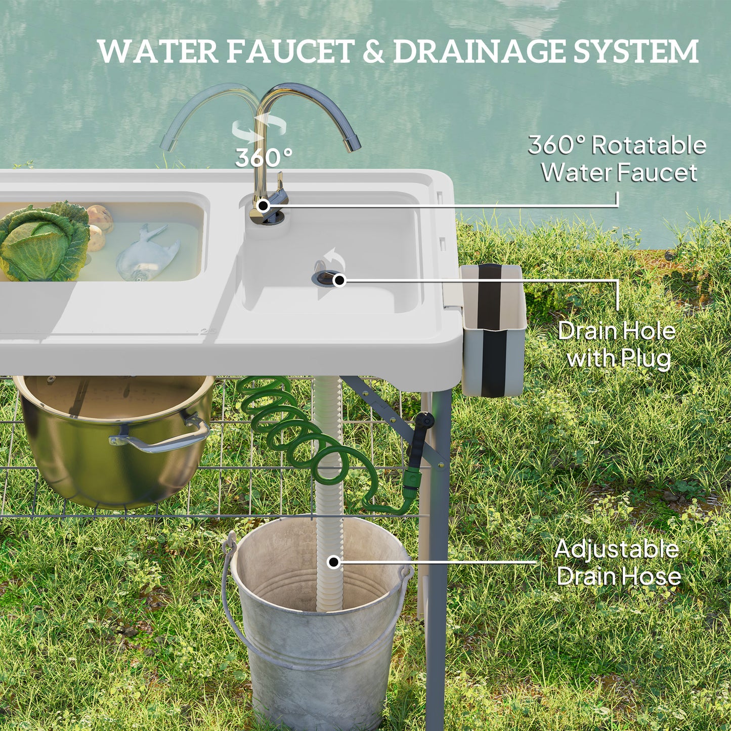 Folding Fish Cleaning Table with Sinks