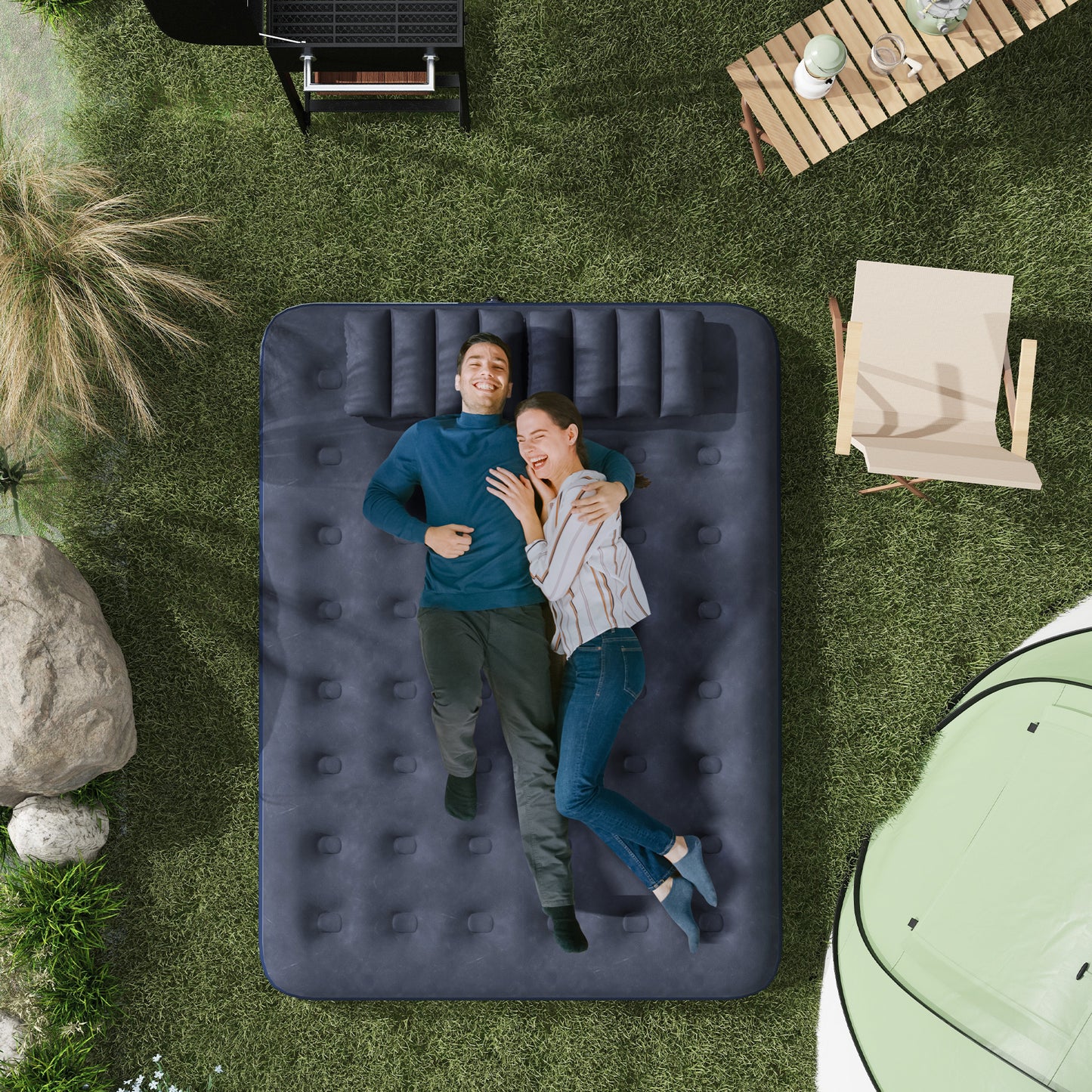 Inflatable King Size Air Bed, with Built-In Hand Pump
