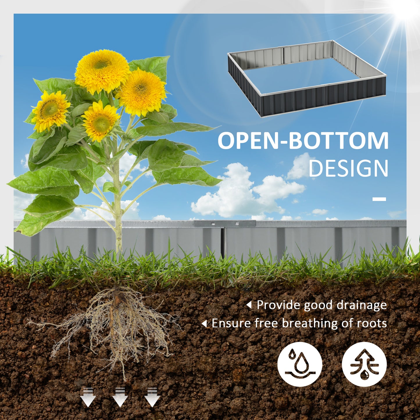 645L Metal Raised Garden Bed, DIY Large Steel Planter Box