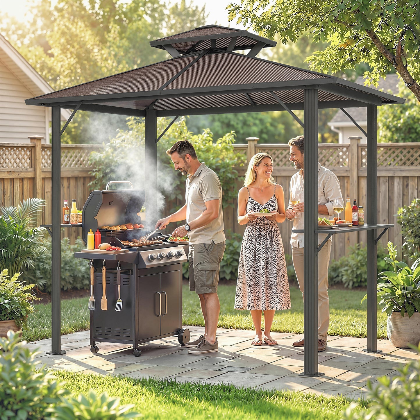 2.5 x 1.5 m Hardtop Grill Gazebo with Double Roof