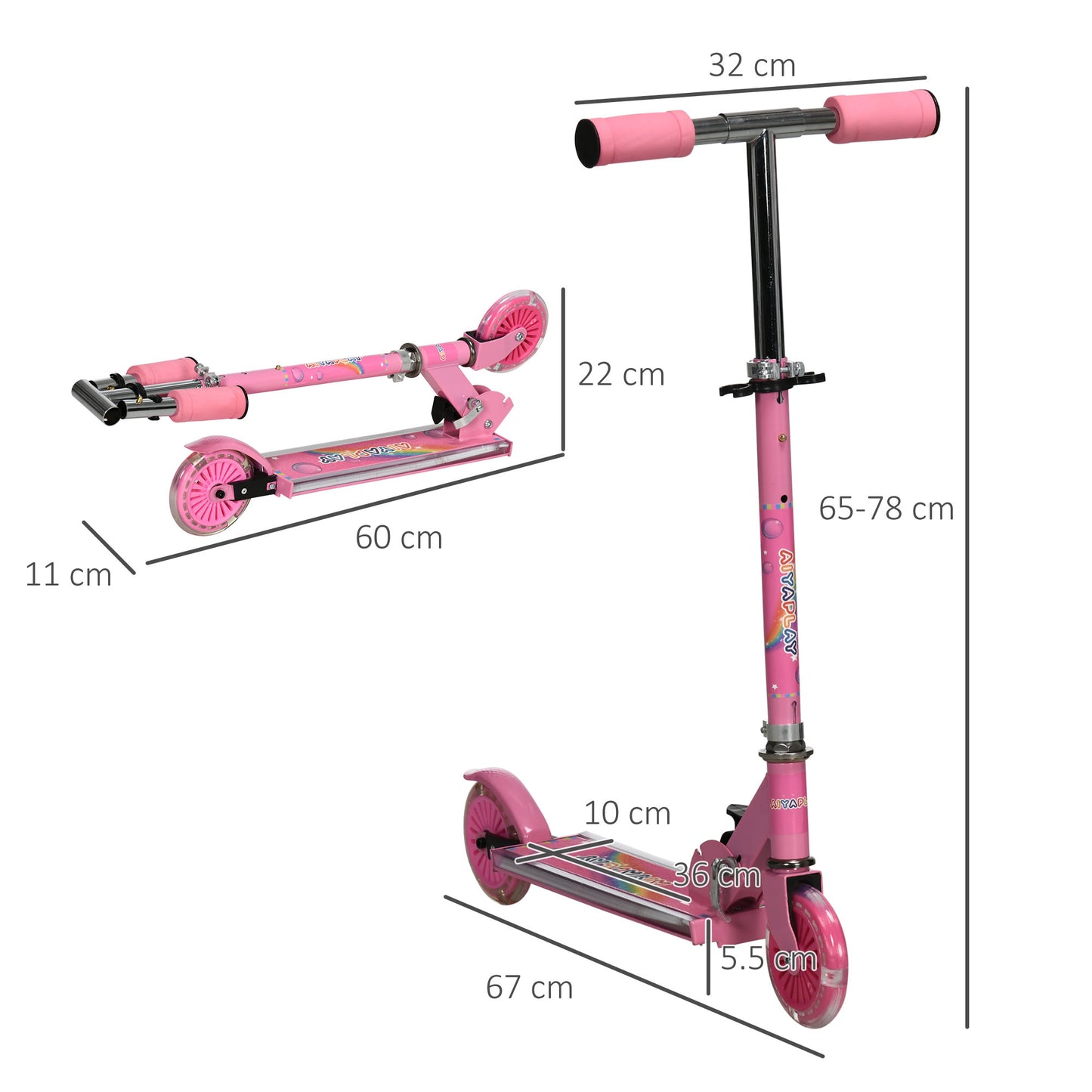 Kids Scooter, with Lights, Music, Adjustable Height, Foldable Frame
