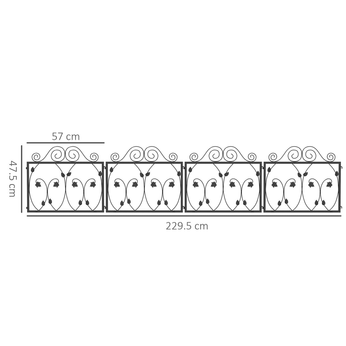 Set of Four 57cm Leaf Scroll Metal Fence Panels