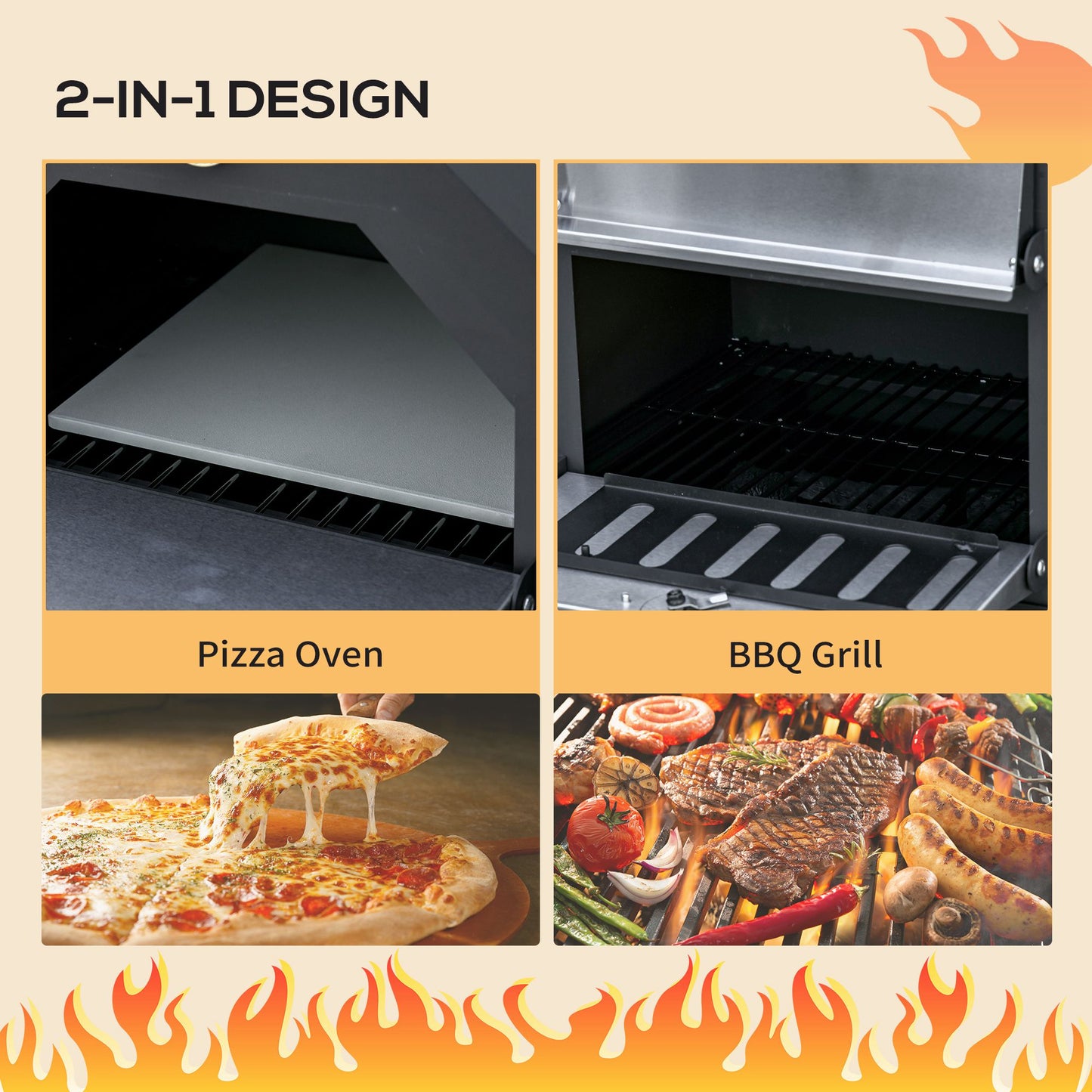 Outdoor Garden Pizza Oven Charcoal BBQ Grill 3-Tier Freestanding w/