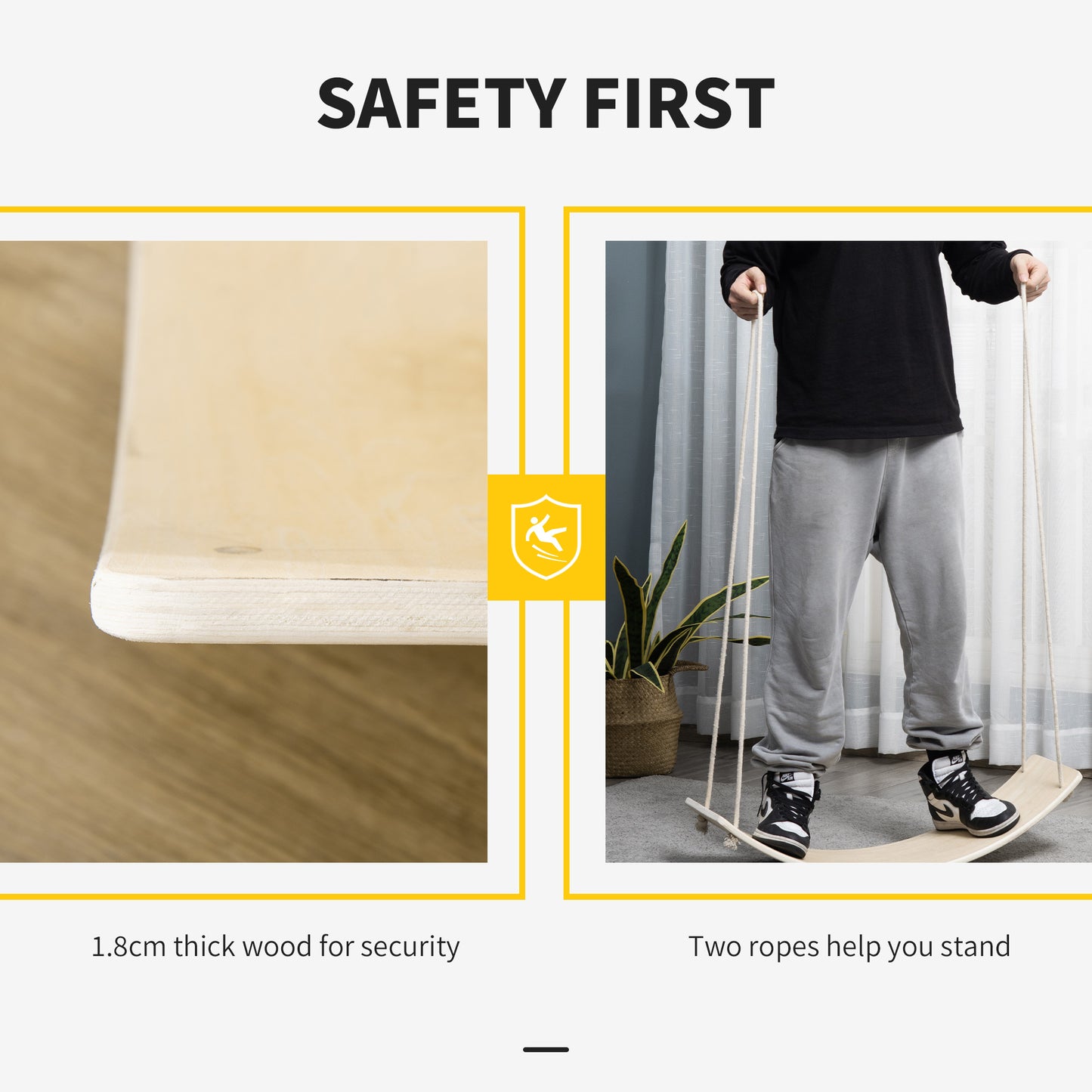 Wood Wobble Board with Ropes, Balance Board for Full Body Workout