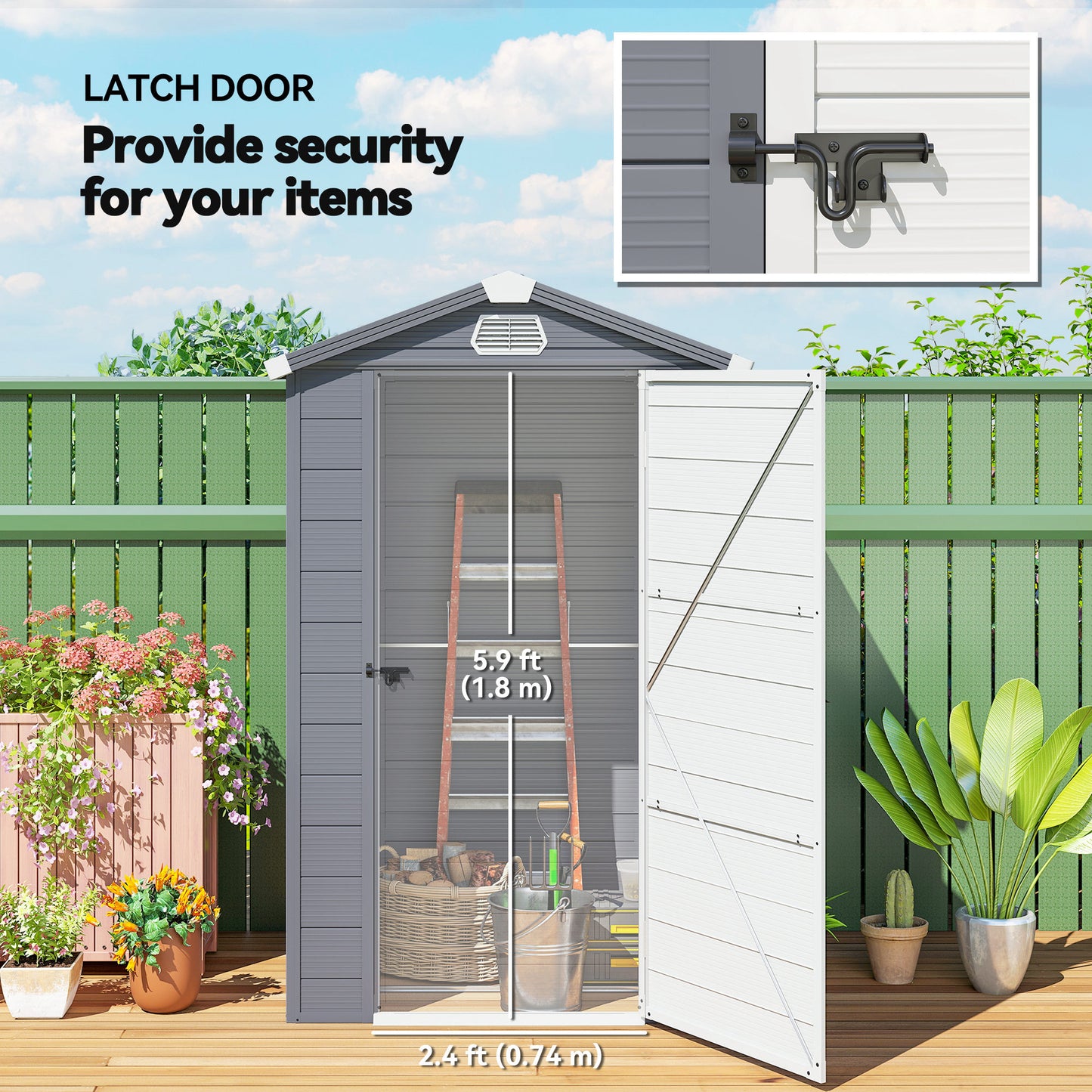 4.4ft x 3.3ft size Aluminium Frame and Plastic Wall Shed